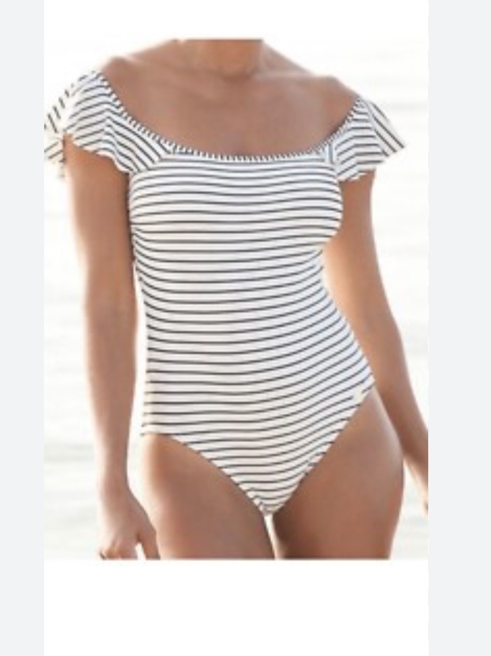Vince Camuto Blossom Bathing Suit Striped Off-Shoulder One-Piece Swimsuit